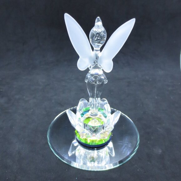 Disney Arribas Bros 5" Tinkerbell Glass Crystal Fairy Figurine Lotus Flower - Picture 4 of 5